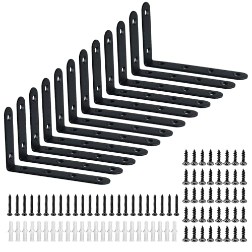 Alise 12Pcs Floating Shelf Brackets, Black Heavy Duty L Bracket for Shelves - color: Black, size: (12P) 5x3x0.72 inch