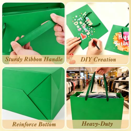 Epoesch 4 Pack Medium Green Gift Bags with Handles and 12 Tissue Papers - color: Green Gift Bags