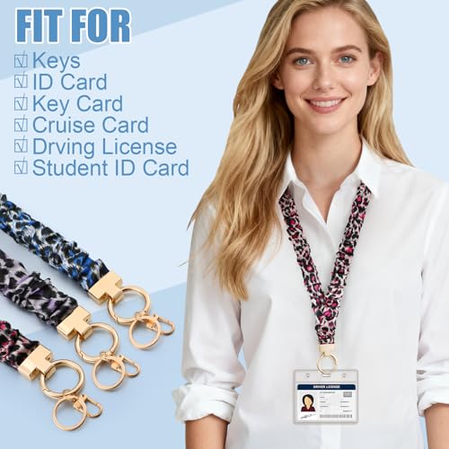 Scrunchie Lanyards for ID Badges, Stretchy Lanyard for Women - Teacher Nurse Neck Lanyard with Card Holder for Office, School, Hospital & Cruise, Leopard - color: Leopard