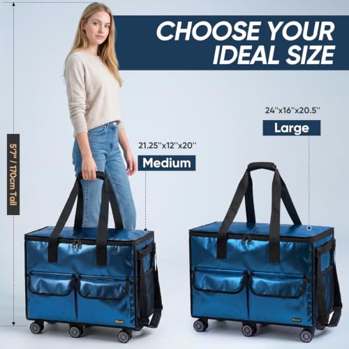 BALEINE Reusable Grocery Bag on Wheels, Foldable Rolling Tote Bag - color: Navy- Wide, size: Medium