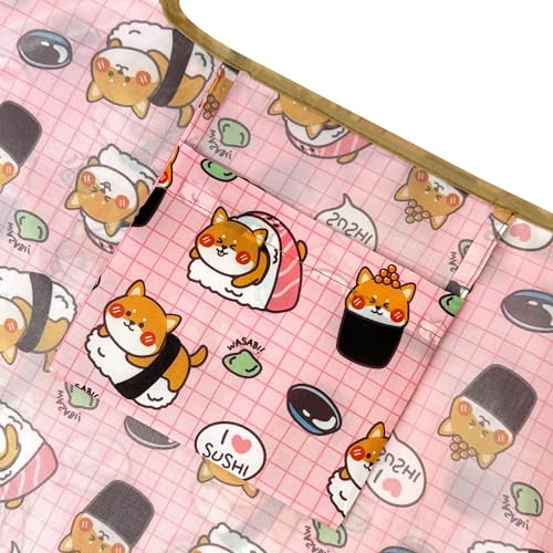 allydrew Medium Foldable Tote Nylon Reusable Grocery Bag (Set of 2) - color: Doggy Sushi