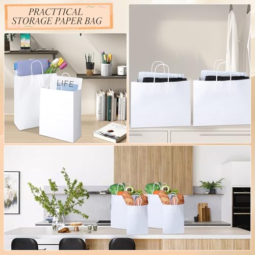 woric 120 PCS White Gift Bags with Handles, 4 Sizes Large Gift Bags