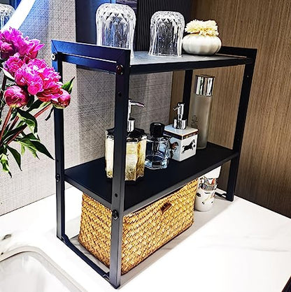 2 Tier Expandable Shelf 7.9"D Adjustable Countertop Riser Metal Black - color: Black, size: 7.9"D (normal) - 2 Tier
