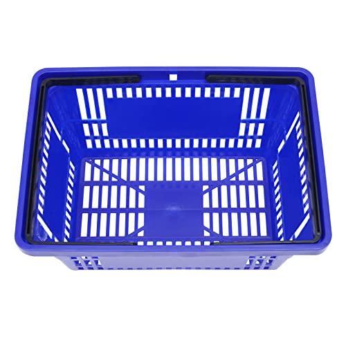 12 Pcs Shopping Baskets w/Handles, Plastic Stackable Shopping Basket 16.9" x 11.8" x 9", Portable PP Basket for Store, Supermarket, Retail, Bookstore, Garden, Home (Blue) - color: Blue