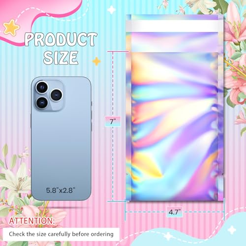 FUNFERY 4.7x7 in Holographic Mylar Poly Mailers Self Sealing Adhesive Bag - color: Holographic Self Adhesive-100P, size: 4.7x7 inch