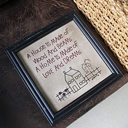 CVHOMEDECO. Primitives Antique A house is made of wood and beams, A home is made of love and dreams Stitchery Frame Wall Mounted Hanging Decor Art, 12 x 12 Inch - color: A house is made of wood and beams, A home is made of love and dreams