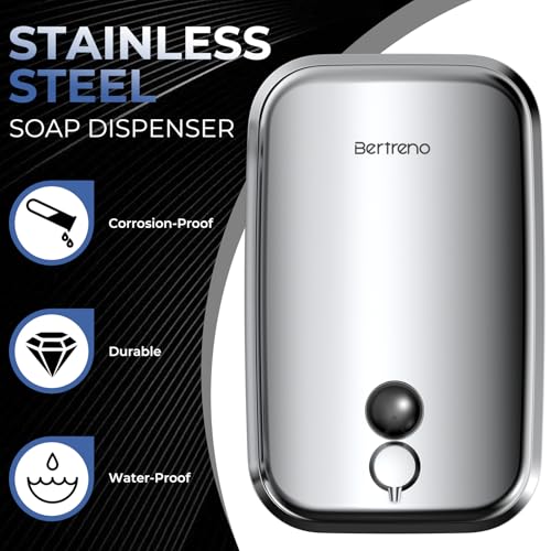 Commercial Soap Dispenser Wall Mount Stainless Steel Soap Dispensers Liquid Manual Anti-Leak Pump Hand Soap Dispenser for Bathroom Kitchen Silver (28 fl.oz./800ml) - color: Silver, size: 800ml