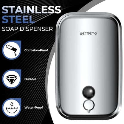 Commercial Soap Dispenser Wall Mount Stainless Steel Soap Dispensers Liquid Manual Anti-Leak Pump Hand Soap Dispenser for Bathroom Kitchen Silver (17 fl.oz./500ml) - color: Silver, size: 500ml