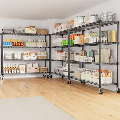 48" W Storage Shelves 1500LBS Metal Shelving Unit with Wheels, Adjustable Garage Shelving Heavy Duty Wire Rack with Liners for Pantry Warehouse Commercial Office, 48" W x 18" D x 76.77" H - size: 48" W x 18" D x 76.77" H-4 Tier