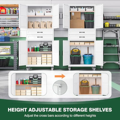 Letaya Metal Garage Storage Cabinets with Wheels,White Rolling Tool Cabinet - color: White, size: 16” D x 31.5” W x 73” H