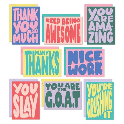 Sweetzer & Orange S&O Set of 24 Cute Appreciation Cards with Envelopes - 8 Teacher Appreciation Card Designs - Thank You Cards for Coworkers, Employee, Teachers, Recognition & Gratitude, 4.25”x5.75”