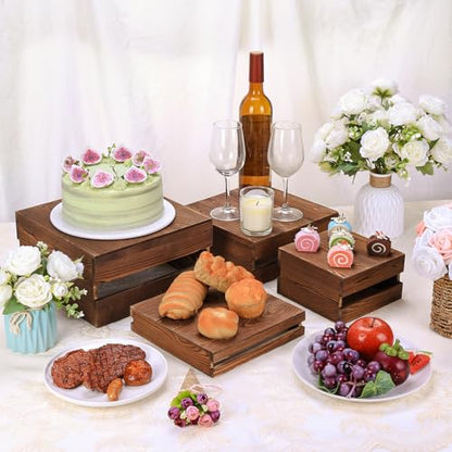 6 Pack Wooden Crates for Display Wooden Risers Square Food Risers for Buffet Party Rustic Wood Cake & Cupcake Stands