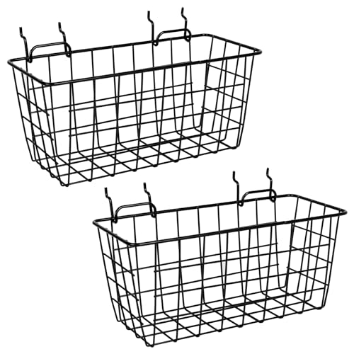 Pegboard Baskets 2 Pack Peg Board Metal Shelves Organizers (Medium, Black) - size: Medium, style: 2M Black Pegboard Baskets