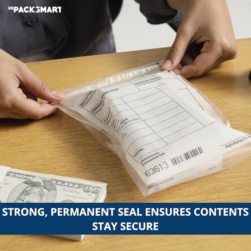 Clear Bank Deposit Bags 8.5"x8" 100-pack | Secure Bank Cash Transmittal Envelopes for Cash, Coins, Credit Cards, Checks, and More | Numbered, Self-Sealing, and Permanent Adhesive - size: 8.5" x 8"