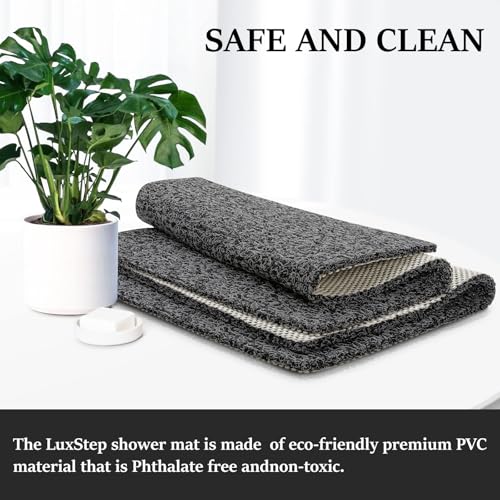 LuxStep Shower Mat Bathtub Mat Non-Slip Bath Mat with Drain, Quick Drying - color: Black, size: 32" x 24"