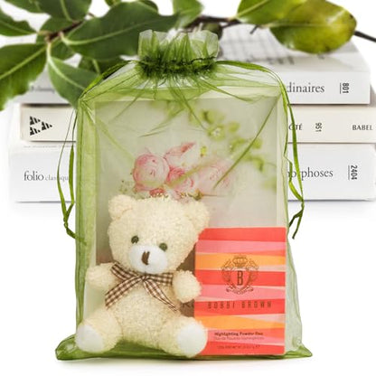 ANZNKU 50 Pcs Large Organza Bags 8x12, Green Small Mesh Gift Bag Drawstring - color: Green