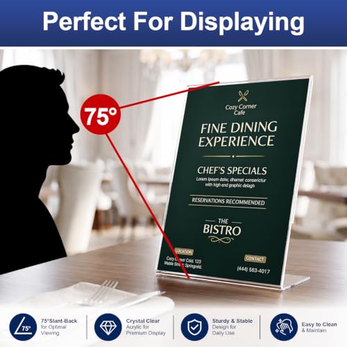 Arrobust 18 Pack Acrylic Sign Holder 8.5 x 11, Plastic Clear Display Stand for Tabletop, L-Shaped Vertical Acrylic Paper Holder for Menu, Flyers, Office, Restaurants, Documents, Store, Desktop - size: Vertical 18 Pack 8.5x11