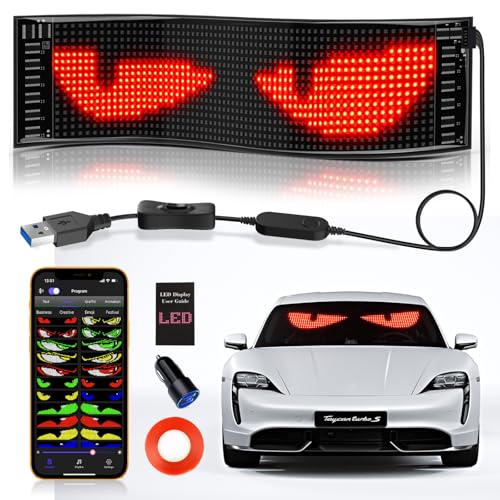 KJOY Devil Eyes Light for Cars, 15''x4'' Flexible Scrolling LED Eyes for Car Window,Bluetooth App Control Programmable LED Sign,Dynamic Personalized Eye Lights for Car Windshield - size: 14.6"x3.6"-1PCS