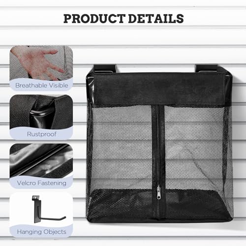 Large Mesh Slatwall Baskets 2 Sets, 16x16x12 Inch Slat Wall Mesh Baskets with 4 Hooks, 48L Mounted Hanging Slatwall Basket for Shop Garage Gym Toy Display Storage Panel Accessories