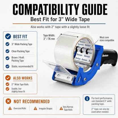 Professional 3 Inch Tape Gun Dispenser, 2-Pack Heavy-Duty Packing Tape Dispenser for Shipping Boxes, Quick Reload, Works with Standard & Thick Tape, Ergonomic Handle for Warehouse, Moving & Office - size: 3 inch -2 Pack