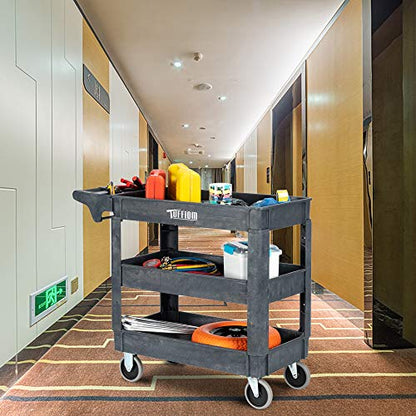 TUFFIOM Plastic Service Utility Cart with Wheels, 550lbs Capacity, Heavy Duty Tub W/Deep Shelves, Multipurpose Rolling 3-Tier Mobile Storage Organizer, for Warehouse Garage Industrial Cart - size: 3 Shelves 40.7"L x 17.1"W x 33.5"H