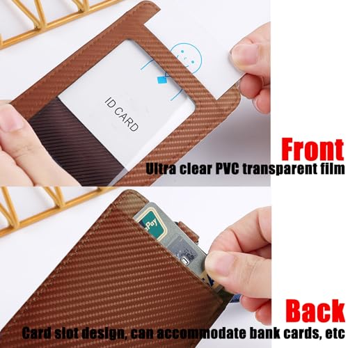 Carbon Fiber Work ID Card Holder with Lanyard,Brown - color: Color a