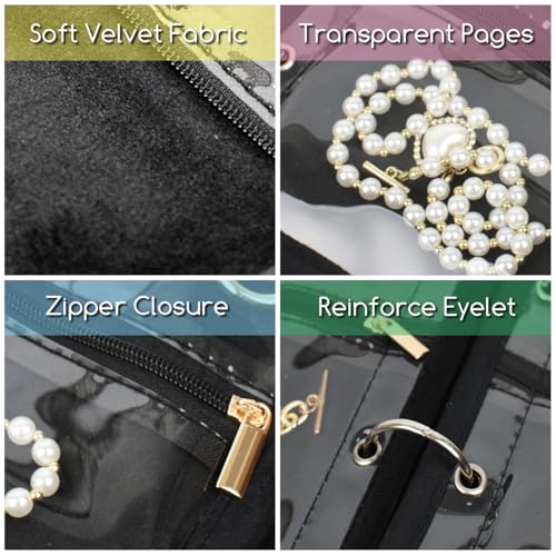 Travel Jewelry Organizer Case,Small Jewelry Bags Jewelry Storage Book Ring Binder with Clear Zipper Velvet Pouch for Traveling - color: Case,Black