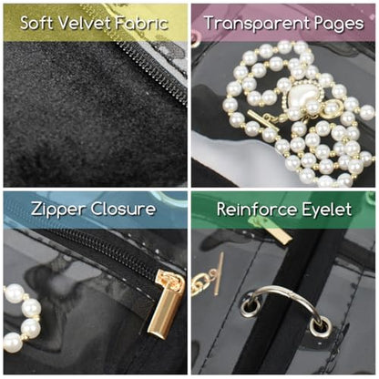 Travel Jewelry Organizer Case,Small Jewelry Bags Jewelry Storage Book Ring Binder with Clear Zipper Velvet Pouch for Traveling - color: Case,Black