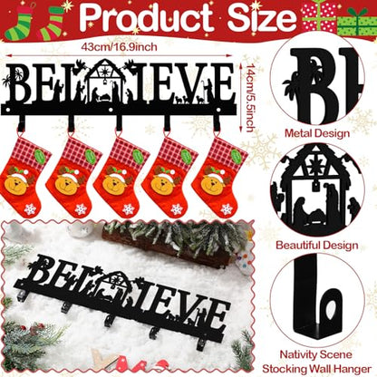 Cinnvoice Nativity Christmas Stocking Holder for Wall, 5 Hangers, Believe - style: Believe