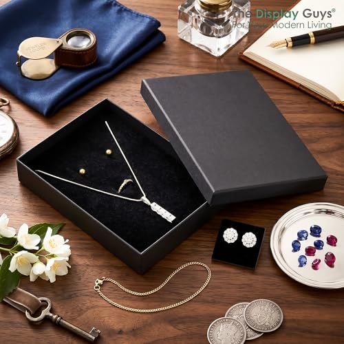 TheDisplayGuys 12-pack Cardboard Gift Boxes w. Velvet Jewelry Insert & Lids - color: Matte Black