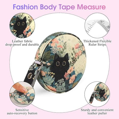 Retractable Mini Leather Tape Measure, Auto Retract Black Cat - color: Black Cat