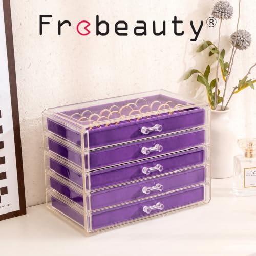 Frebeauty Acrylic Jewelry Box,5-Layer Jewelry Organizer with Drawers - color: Purple