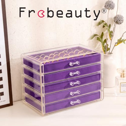 Frebeauty Acrylic Jewelry Box,5-Layer Jewelry Organizer with Drawers - color: Purple