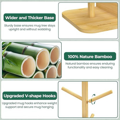 EsLuker.ly Mug Tree Holder Stand, Countertop Bamboo Coffee Cup Organizer - color: Bamboo