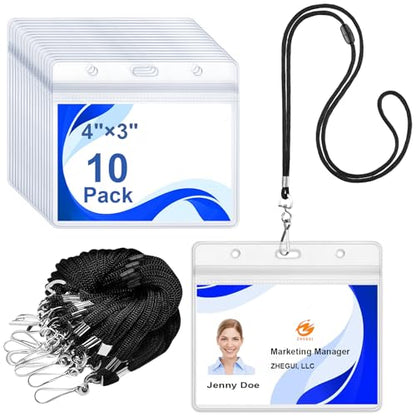 Breakaway Lanyards for Badges Holder 10 Pack with 4x3 ID Card Holder - color: Breakaway Black, size: 10 Pack