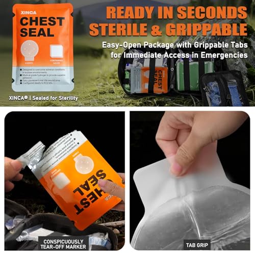 2Pcs Vented Chest Seal, Occlusive Adhesive Pad, 4 Vents Sterile Emergency Trauma Dressing, IFAK Trauma Refill Medical First Aid Supplies for Wound Care, Sucking Chest - size: 2Pcs