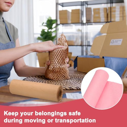 PATIKIL Honeycombs Packing Paper, 12" x 66' Honeycombs Cushioning Wrap Roll Kraft Wrapping Paper for Shipping Moving Wrapping Gifts, Pink - color: Pink, size: 12" x 66'