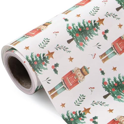 WRAPAHOLIC Kraft Nutcracker Christmas Wrapping Paper - Mini Roll - 17 Inch x 16.5 Feet - Nutcracker and Christmas Tree Wrapping Paper for Holiday, Party Celebration - color: Nutcracker & Christmas Tree, size: 17 inch x 16.5 feet