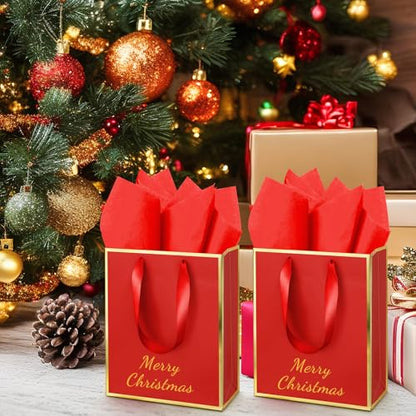 Yeaqee 50 Pcs Metallic Paepr Gift Bags Bulk with Handles,Red Gold - color: Red and Gold