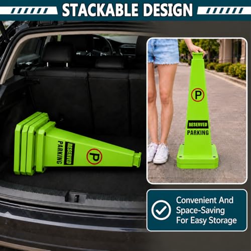 BESEA Reserved Parking Cones 3 Pack, 36 Inch Green Weighted Parking Cones - color: Green, size: 36INCH With Caution Sign