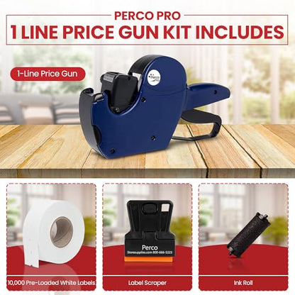 Perco Pro 1 Line Price Gun with Labels Kit, Includes 1 Line Pricing Gun, 10,000 White Labels, with Pre-Loaded Inker - style: 1 Line Price Gun Kit
