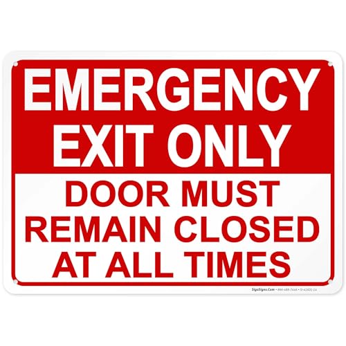Emergency Exit Only, Door Must Remain Closed Sign, - size: 10x14