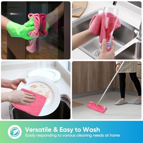 HOMEXCEL Pink Microfiber Cleaning Cloth, Microfiber Towels for Car, 12 Pack - color: Pink