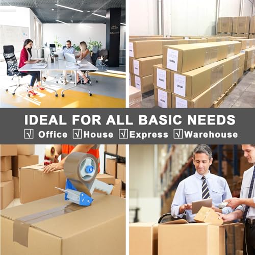 BOMEI PACK 3 Inch Brown Packing Tape with Dispenser Gun, 2 Pack 1.96 mil x 3 Inch x 60 Yards (120 Yards Total) Shipping Tape for Sealing, Storing, mailing and Moving Boxes - color: 1 Blue Dispenser + 2 Pack Brown Packing Tapes