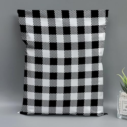 200 Count - 6x9 inch, Poly Mailer Black Gingham Plaid Envelope, Mailing Shipping Bags with Self Seal Strip - color: Black Gingham Plaid, size: 6" x 9"