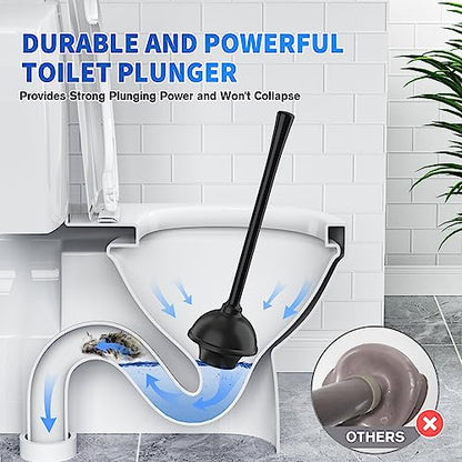 LOVLOY Toilet Plunger and Brush, Bowl Brush and Heavy Duty Toilet Plunger Set with Ventilated Holder, 2-in-1 Toilet Brush and Plunger Combo for 5.3-inch Toilet Drain Bathroom Cleaning (Black) - color: Black