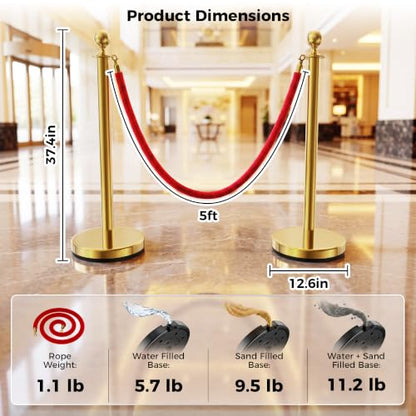 CAMMOO 6 Pack Gold Stanchions and Velvet Ropes