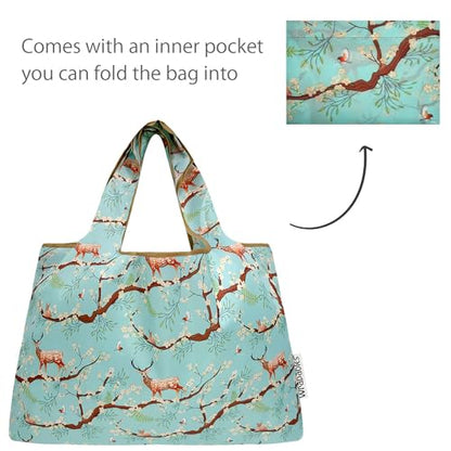 allydrew Large & Small Foldable Tote Nylon Reusable Grocery Bags, Set of 2 - color: Floral Deer