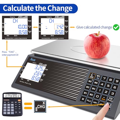 ACLAS Digital Price Computing Scale NTEP Certified Legal for Trade 30lbs 0.01lb Commercial Retail Scales w/LCD Dual Screen Displays for Food, Meat, Deli, Fruit Market Dry Cell Battery Powered - size: 30 lb