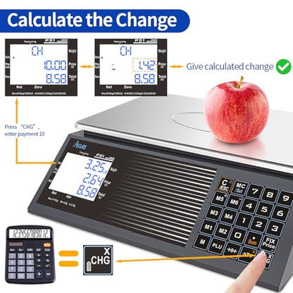 ACLAS Digital Price Computing Scale NTEP Certified Legal for Trade 30lbs 0.01lb Commercial Retail Scales w/LCD Dual Screen Displays for Food, Meat, Deli, Fruit Market Dry Cell Battery Powered - size: 30 lb